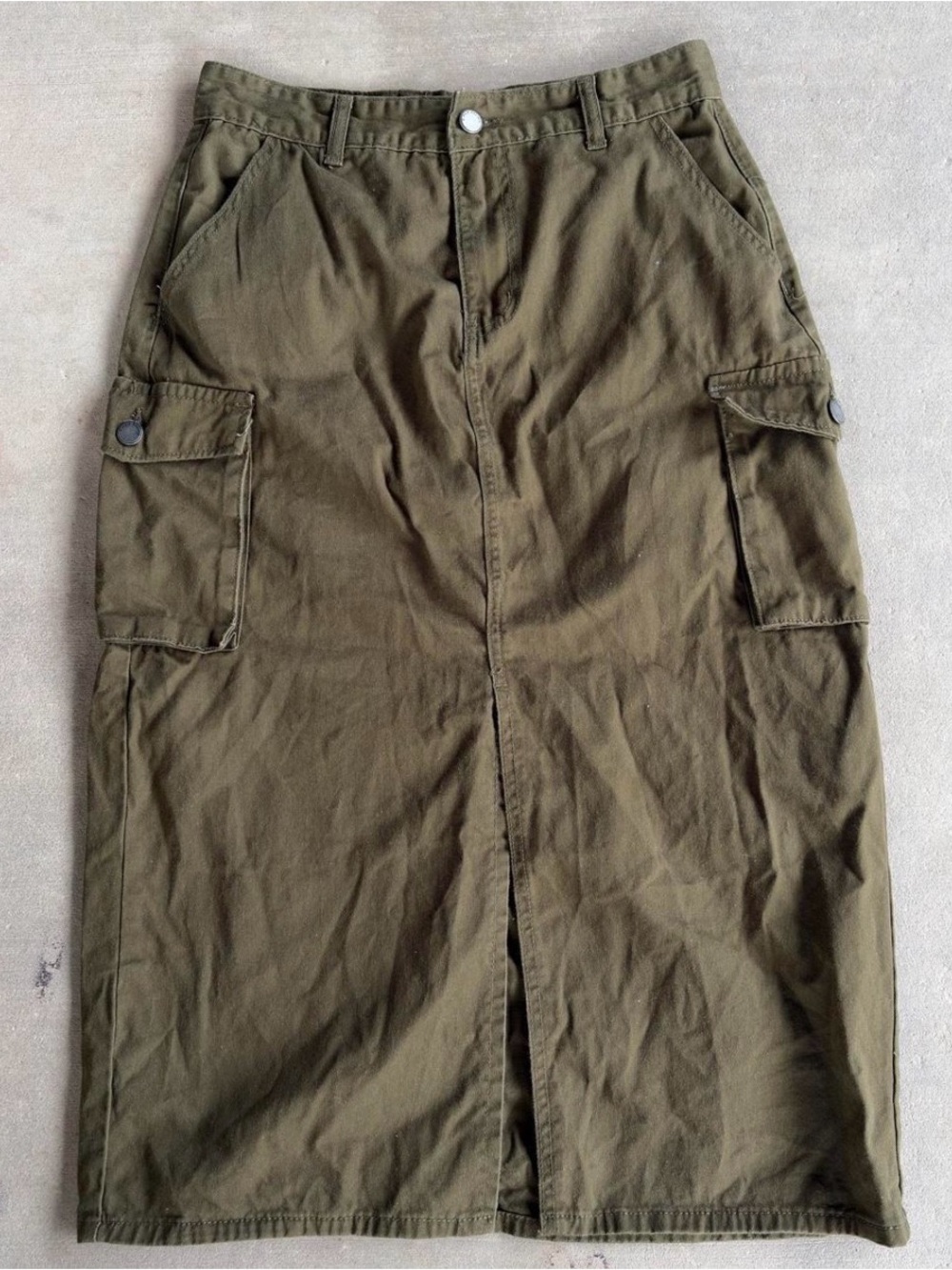 Utility Olive Maxi Skirt with Cargo Pockets